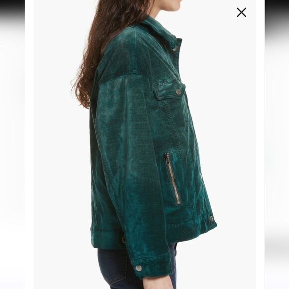 Free People Emerald Green Velvet Trucker Jacket with Silver Buttons Size Xs - Picture 10 of 16